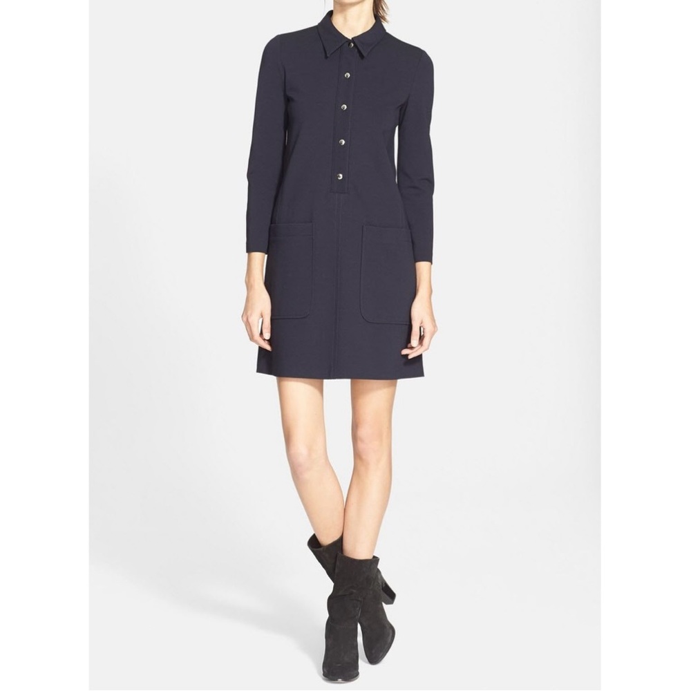 Theory Navy Button-Front Collared Long-Sleeve Mini Dress